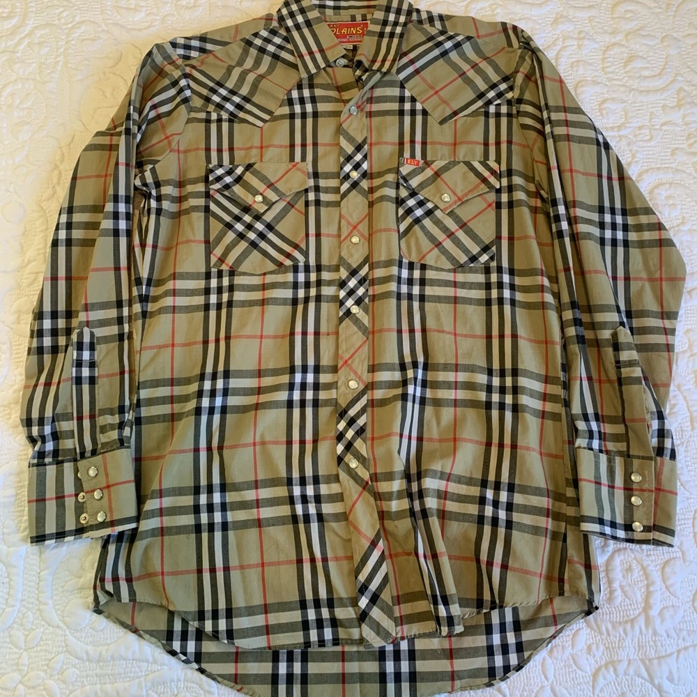 Men's Ely Plains Pearl Snap Shirt in classic nova check plaid 15.5x33